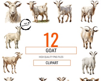 Goat Clipart Bundle | Realistic Watercolor Style | 12 Digital Goat Prints | Unique Craft Asset | Instant Download | Perfect for DIY Crafts