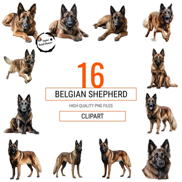 Belgian Shepherd Bundle | 16 Watercolor Digital Prints | Lifelike Dog Art | Belgian Dog Lover | Craft & Design Asset | Instant Download