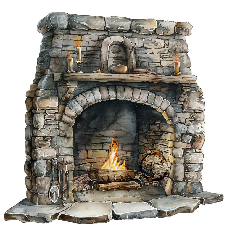 Ornate Stone Hearth Clipart Bundle | 16 Realistic Fireplace ...