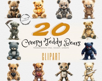 Scary Teddy Bear Bundle Vol 5, 6 PNG Zombie Spooky Teddybear