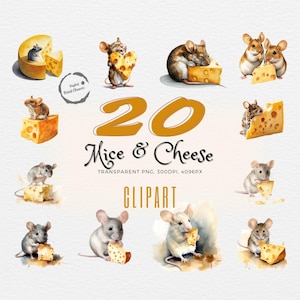 Cute Mice and Cheese Watercolor Clipart Bundle | 12 Charming Digital Prints | Perfect for Crafters, Designers & Animal Lovers