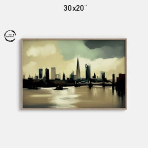 To Be DISCONTINUED | Minimalist Citiscape by a River Skyline, Oil Painting, Digital Art Work, Digital Download, Beautiful Wall Art | 23