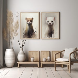 Weasel Watercolor Portraits Duo | Adorable & Detailed Animal Art | Two Stunning Digital Prints | Unique Wildlife Wall Decor