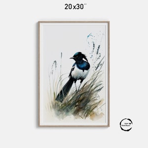 Magpie Watercolor Painting Digital Print | Bird Wall Art Decor | Nature Wildlife Printable Downloadable Art Print