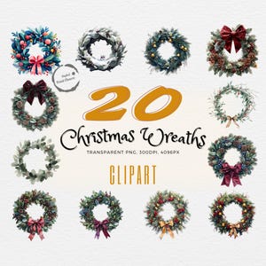 20 splendide clipart di ghirlande natalizie / Illustrazioni imperdibili per decorazioni natalizie / Regalo per creativi e artigiani / Uso commerciale /