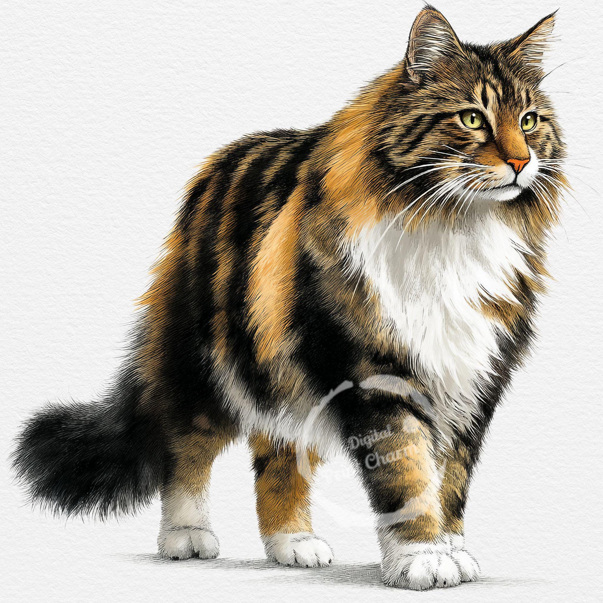 神秘的なノルウェージャンフォレストキャットのイラスト｜リアルな