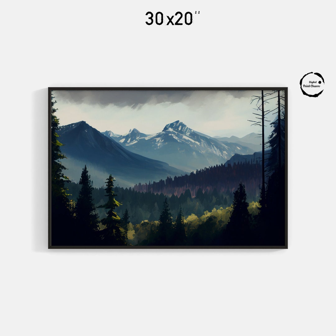 Mountain Landscape Forest Scene Digital Print | Oil Painting Wall Art ...
