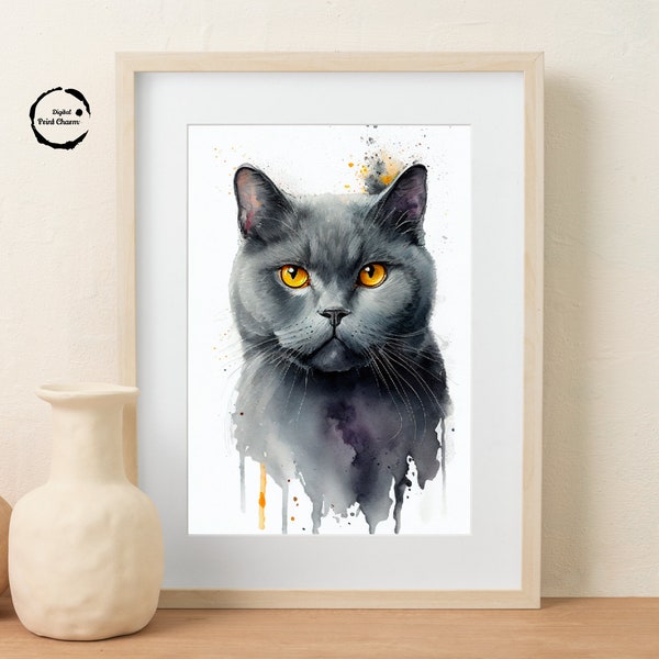 Chartreux Cat, Watercolor, Digital Printable Art Work, Digital Download, Beautiful Wall Art