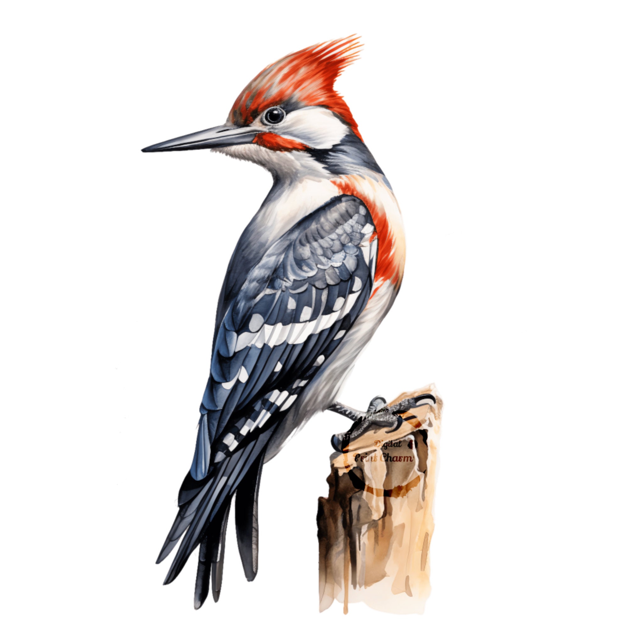 キツツキのクリップアート20枚 | リアルな水彩画 | スクラップ