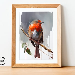 Red Robin, Watercolor, Digital Printable Art Work, Digital Download, Beautiful Wall Art