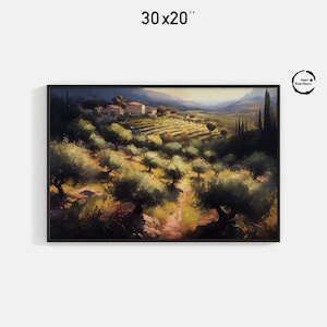 Toscana Olive Grove Oil Painting Print | Italian Countryside Wall Art Décor | Rustic Wall Art for Living Room Decor | 178