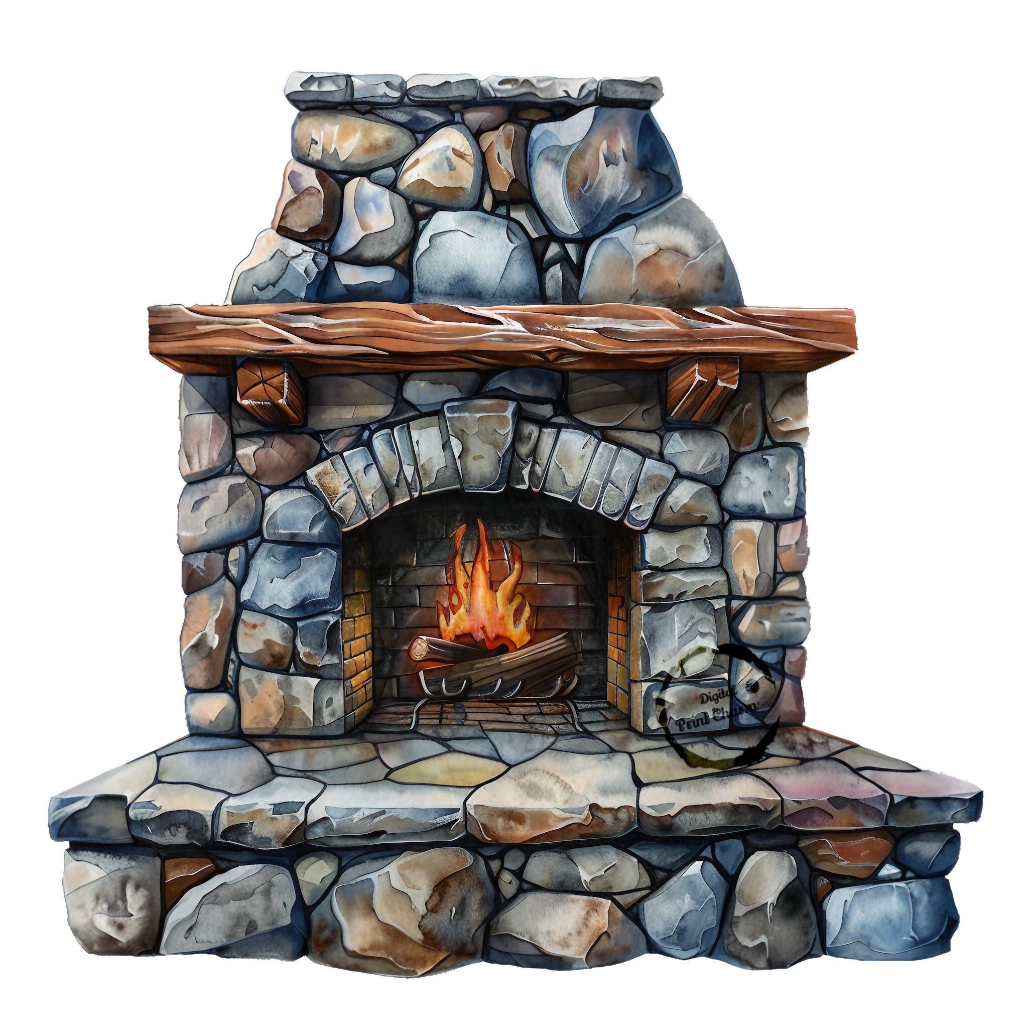 Ornate Stone Hearth Clipart Bundle 16 Realistic Fireplace Illustrations ...