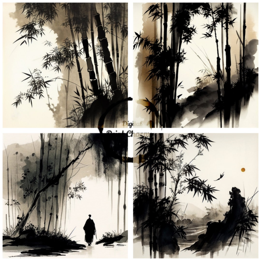 Korean Ink Art Zen Bamboo Forest Digital Download for Asian Inspired