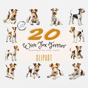 Wire Fox Terrier Clipart Bundle | 20 Realistic Digital Prints | Perfect for DIY Projects, Invitations, Decor | Unique Dog Lover Gift