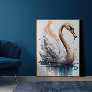 Swan, Watercolor, Digital Printable Art Work, Digital Download, Beautiful Wall Art