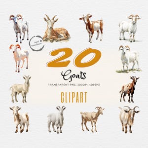 Goat Clipart Bundle | Realistic Watercolor Style | 20 Digital Goat Prints | Unique Craft Asset | Instant Download | Perfect for DIY Crafts
