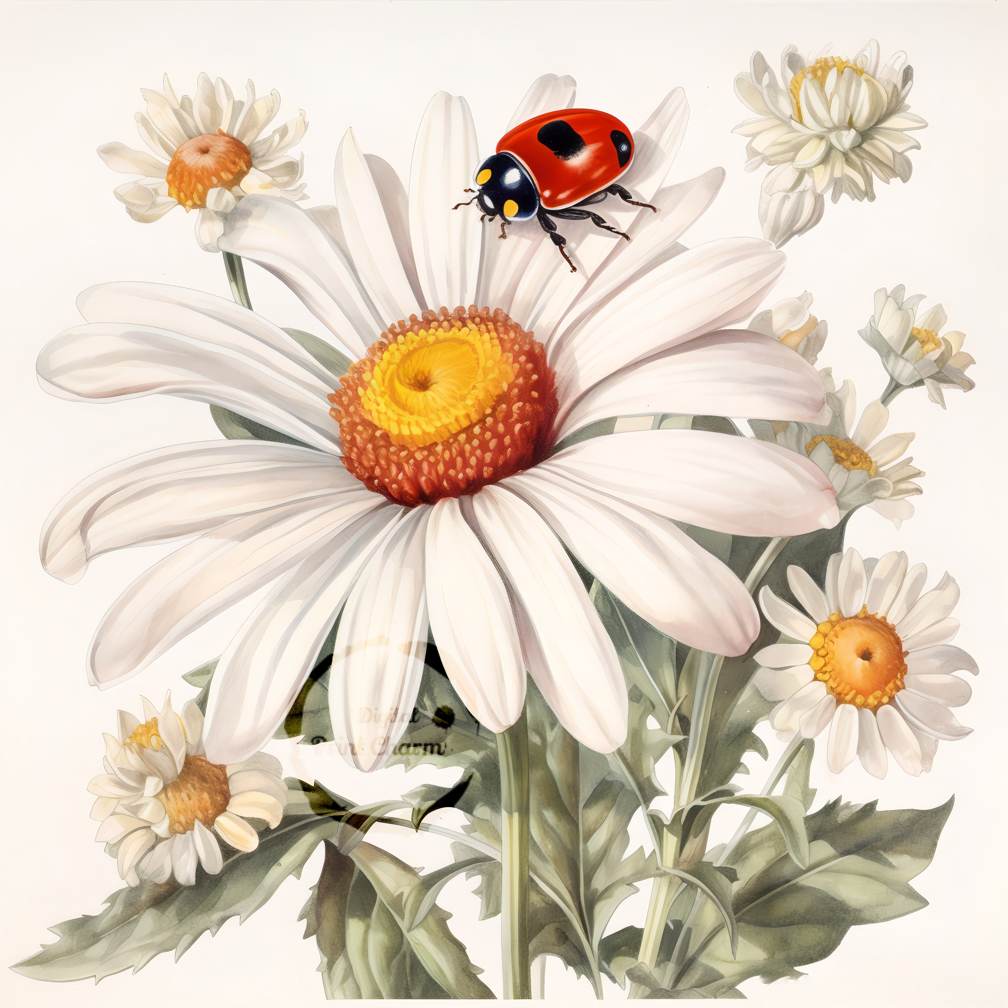 Ladybug Daisy Pattern Print Women's Shorts