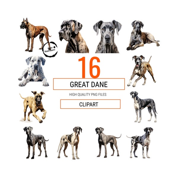 Great Dane Dream | 16 Watercolor Illustrations | Perfect for Dog Lovers, Crafters & Designers | Unleash Creativity Today! | Transparent PNG