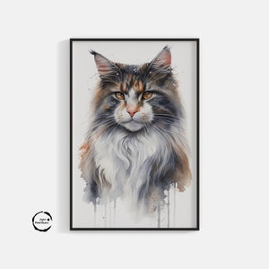 【原画販売】ノルウェージャンフォレストキャットの水彩画 原画販売】ノルウェージャンフォレストキャットの水彩画