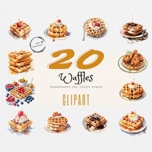 Delicious Waffles Watercolor Bundle | 20 Realistic Clipart Digital Prints | Perfect for Crafting, Scrapbooking, Apparel, Decor & More