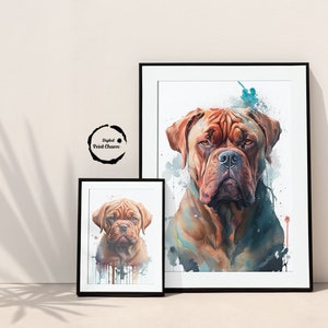 Lot Dogue De Bordeaux et chiot, aquarelle, oeuvre d'art numérique imprimable, téléchargement numérique, belle oeuvre d'art mural, Dogge | Décoration vétérinaire