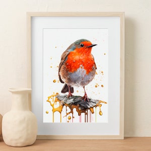 Red Robin, Watercolor, Digital Printable Art Work, Digital Download, Beautiful Wall Art