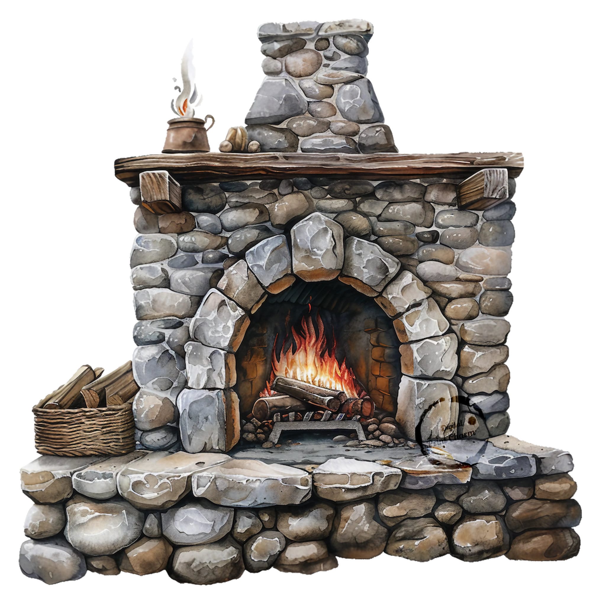 Ornate Stone Hearth Clipart Bundle | 16 Realistic Fireplace ...