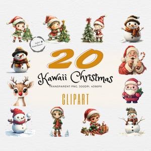 Pacchetto esclusivo di 20 clipart di personaggi natalizi kawaii / Carinissimi personaggi natalizi imperdibili / Regalo perfetto per i creativi delle feste / Uso commerciale