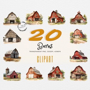 Rustic Barn Watercolor Bundle | 20 Realistic Farmhouse Prints | Clipart for Crafts, Journals, Apparel | Ideal for DIY Projects!