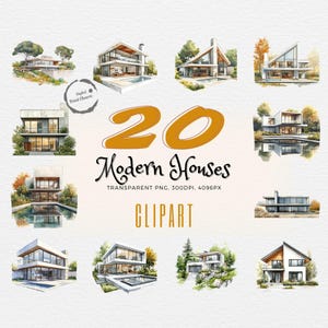 Modern House Clipart | 20 Minimalist Homes | Architect Inspiration | Dream House Design | Contemporary Design | Sleek House | Commercial Use