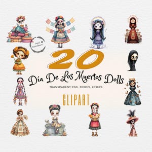 20 Dia De Los Muertos Doll PNG | You&#39;ve Never Seen Art Like This! | Sugar Skull Catrina Clipart | Ofrenda & Folk Art Gift | Commercial Use