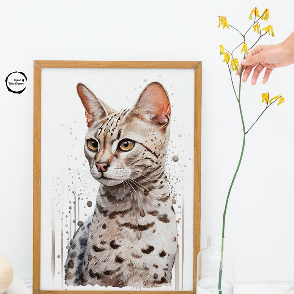 Egyptian Mau Cat, Watercolor, Digital Printable Art Work, Digital Download, Beautiful Wall Art