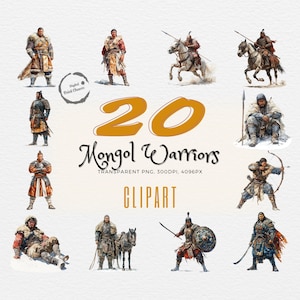 Exclusive 20 Powerful Mongol Warrior Clipart Illustrations Bundle | Must-Have Historical Art | Gift for History Lovers | Commercial Use