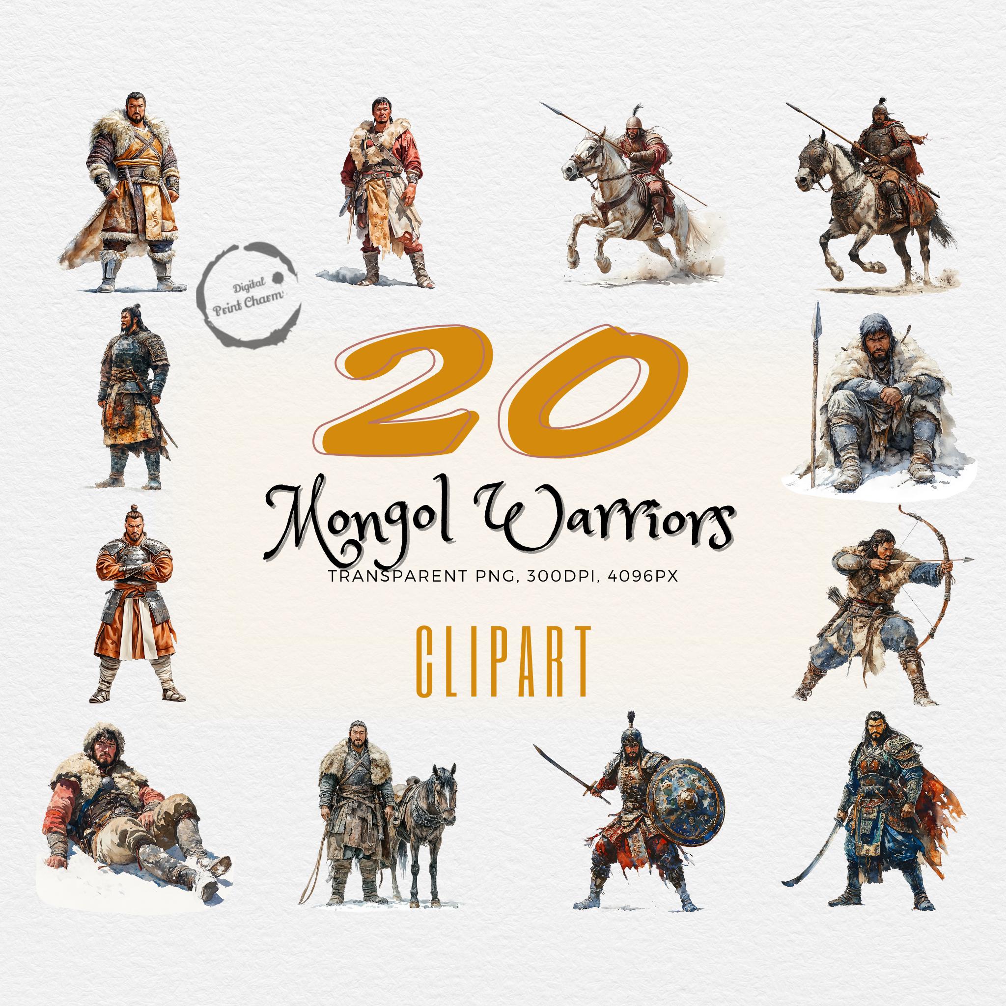 Paquete exclusivo de 20 poderosas ilustraciones de guerreros mongoles / Arte histórico imprescindible / Regalo para amantes de la historia / Uso comercial