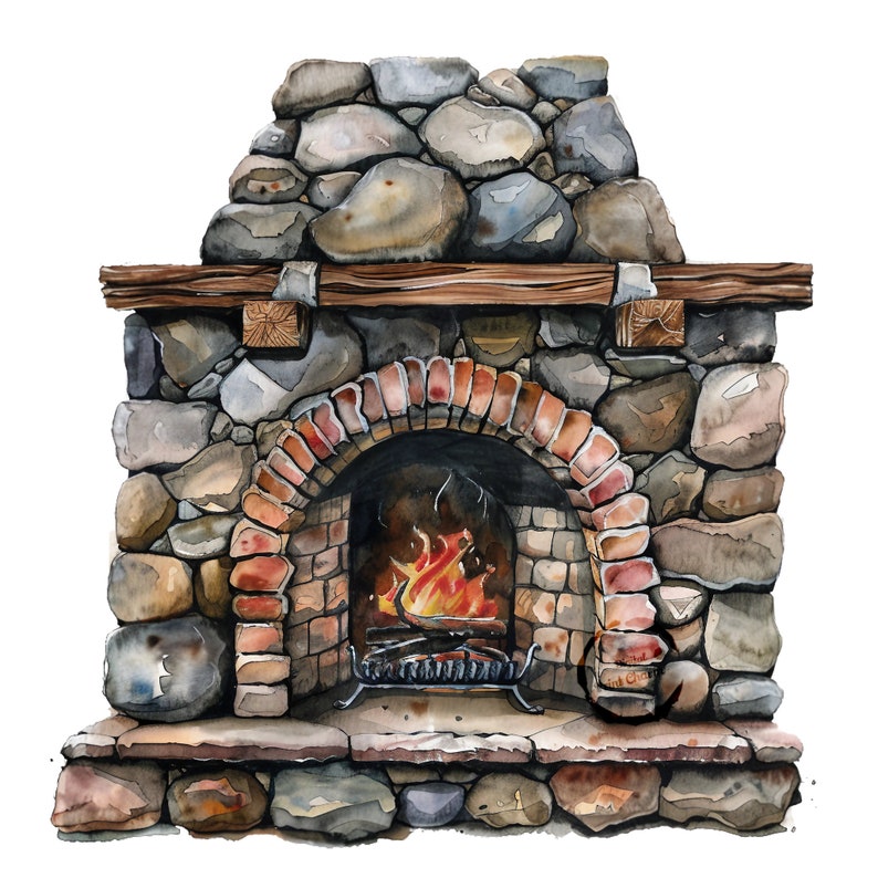 Ornate Stone Hearth Clipart Bundle 16 Realistic Fireplace Illustrations ...
