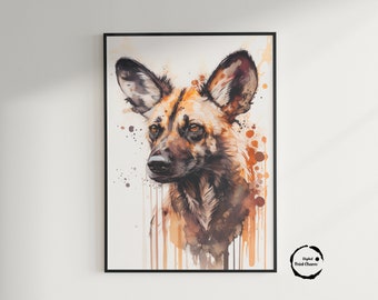 African Wild Dog, Watercolor, Digital Printable Art Work, Digital Download, Beautiful Wall Art