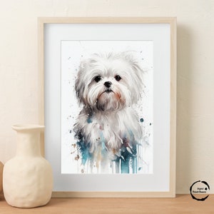 Maltese, Watercolor, Digital Printable Art Work, Digital Download, Beautiful Wall Art