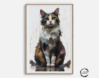 Majestic Calico Cat, Watercolor Digital Print, Instant Download, Cat Lovers, Home Decor, Cat Wall Art, Cat Printable Art, Animal Portrait