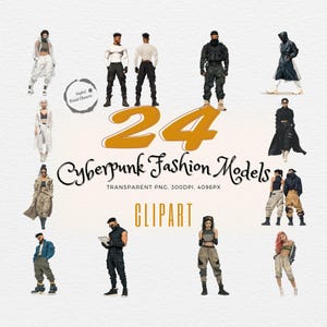 24 Cyberpunk Techwear Model Clipart | The Future of Art is Here! | Sci-Fi & Dystopian PNG | Gamer and RPG Character Gift | Commercial Use