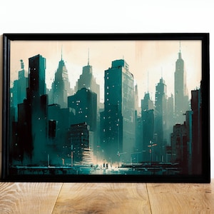 City skyline landscape, Watercolor, Digital Printable Art Work, Digital Download, Beautiful Wall Art | 14