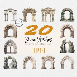 Stone Arches Elegance | 20 Watercolor Wonders | Nature&#39;s Architecture | Majestic Gateway Prints | Timeless Beauty | Digital Delight Bundle
