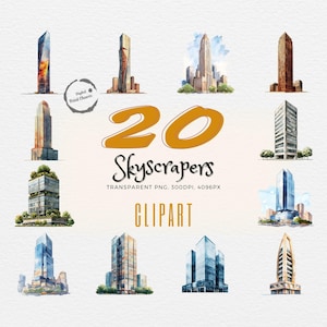 Incredible Skyscraper Clipart | 20 Modern City Buildings | Gift for Architects | Urban Design Art | Digital Download | Commercial Use