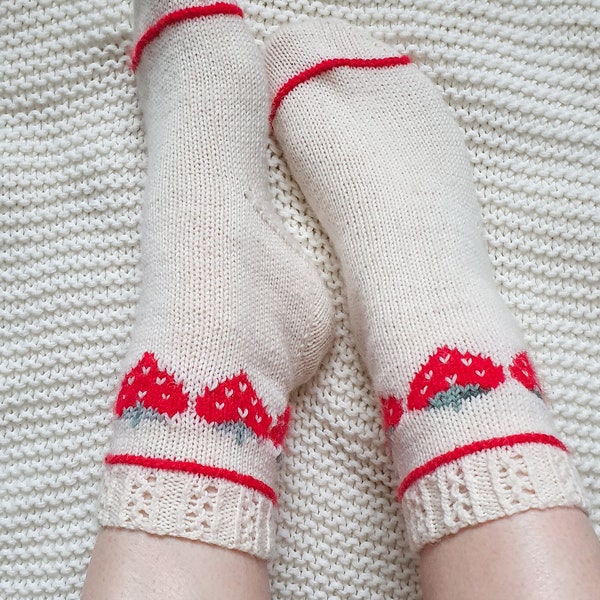 Adult knit socks PDF pattern, Ornament strawberry socks KNITTING INSTRUCTION, easy to knit socks, comfort legwarmers, knitting for beginners