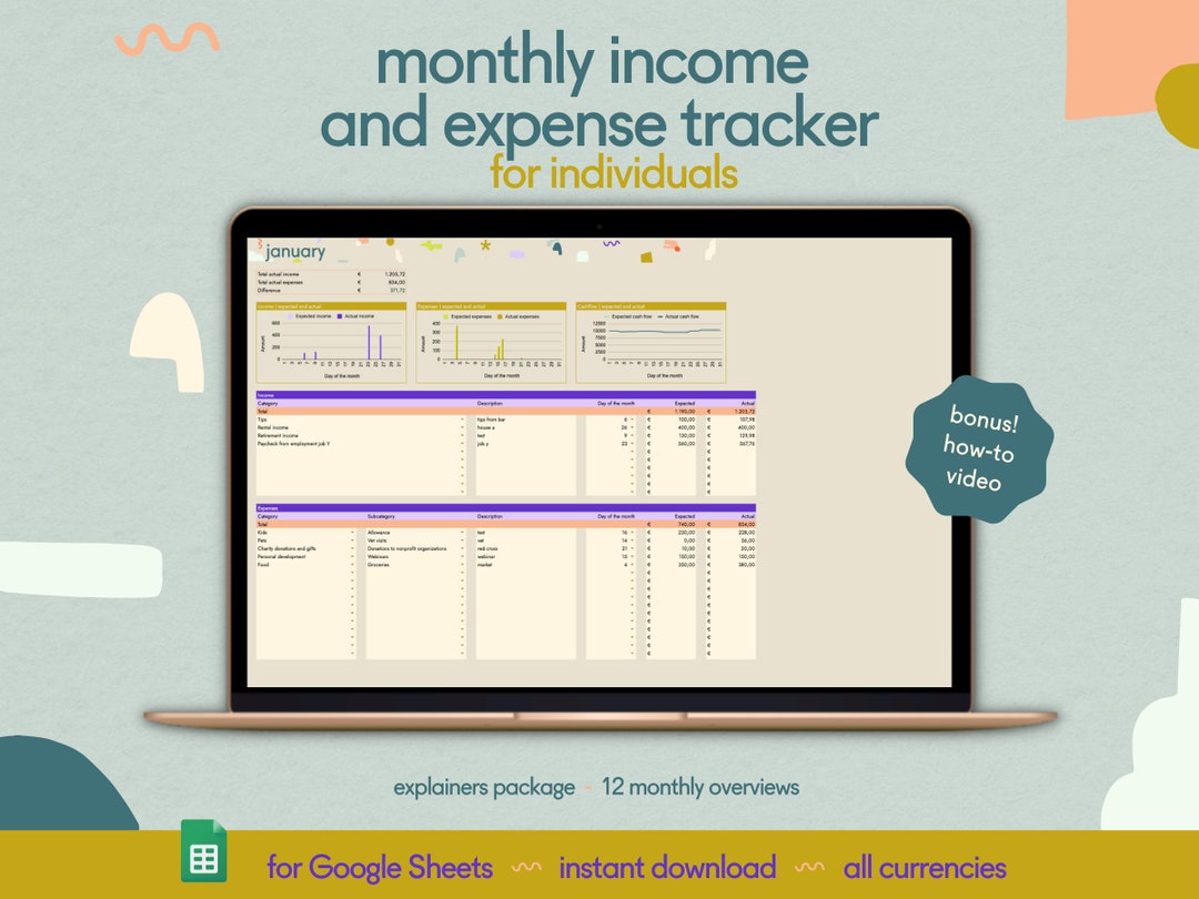 Google Sheets Monthly Income and Expense Tracker for Individuals ...