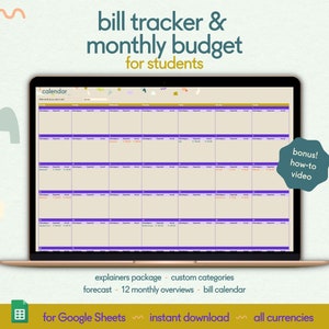 Google Sheets Budget Planner for Students with Monthly Income and Expense Tracker and Bill Payment Tracker - Spreadsheet, Financial Planner