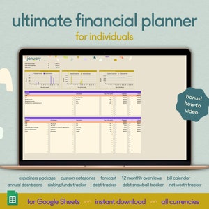 Google Sheets Ultimate Financial Planner - Finance Tracker, Income and Expense Tracker, Debt Planner, Budget Spreadsheet, Net Worth Template