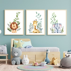 Safari Nursery Prints, Set Of 3, Safari Nursery Decor, Animal Nursery Prints, Nursery Wall Art, Safari Baby Animal Prints, neutral