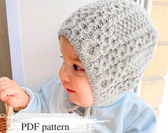 HOLIDAY CABLEKNIT BABY BONNET Faux Cables Baby Bonnet Knitting Pattern - First Size