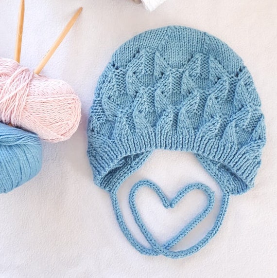 Baby Bonnet Knitting Pattern, Cable Knit Hat, Knitted Hat Pattern