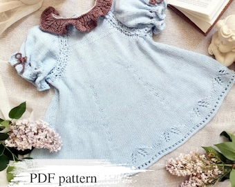 Königliches Kleidchen stricken, Baby Strickmuster, Tunika Schnittmuster, Mädchen Kleid Schnittmuster, Neugeborene Kleider